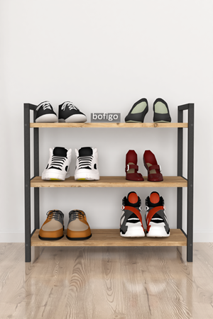 18-01-02 3 Shelf Metal Shoerack PINE