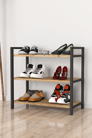 18-01-02 3 Shelf Metal Shoerack PINE