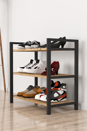 18-01-02 3 Shelf Metal Shoerack PINE