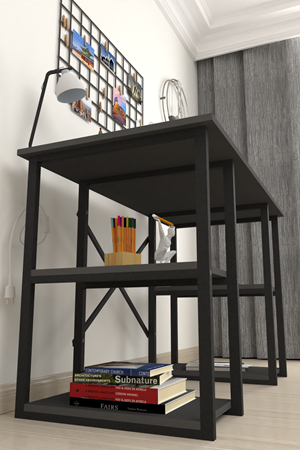 Bofigo 60X120 cm 4 Raflı Çalışma Masası Bilgisayar Masası Ofis Ders Yemek Masası Çehov Antrasit