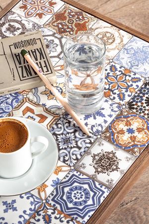 62x32 Cm Tile Patterned Coffee Table WALNUT