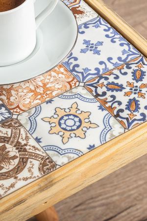 32x32 Cm Tile Patterned Coffee Table NATURAL