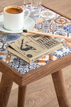 32x32 Cm Tile Patterned Coffee Table WALNUT