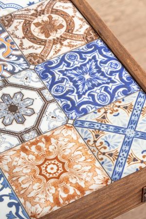 32x32 Cm Tile Patterned Coffee Table WALNUT