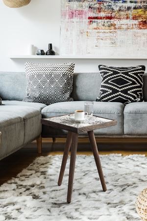 32x32 Cm Tile Patterned Coffee Table BLACK