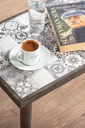 62x32 Cm Tile Patterned Coffee Table BLACK