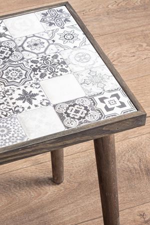 62x32 Cm Tile Patterned Coffee Table BLACK