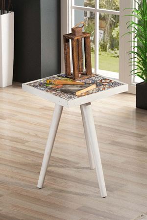 32x32 Cm Tile Patterned Coffee Table WHITE