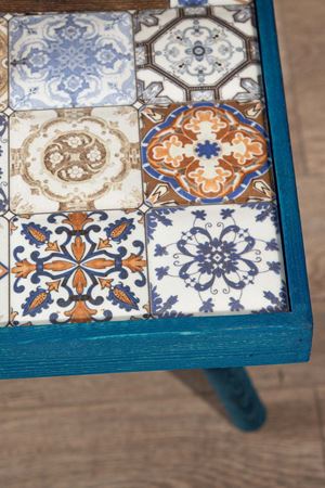 32x32 Cm Tile Patterned Coffee Table BLUE