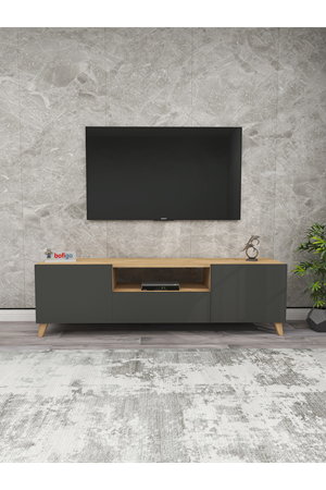 Bofigo TV Ünitesi TV Sehpası Düşer Kapaklı Tv Ünitesi Televizyon Sehpası Çam-Antrasit