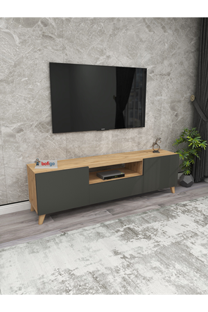 Bofigo TV Ünitesi TV Sehpası Düşer Kapaklı Tv Ünitesi Televizyon Sehpası Çam-Antrasit