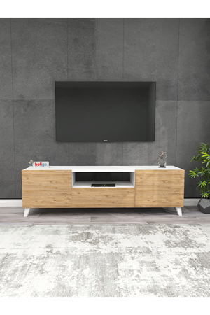 Bofigo TV Ünitesi TV Sehpası Düşer Kapaklı Tv Ünitesi Televizyon Sehpası Beyaz-Çam