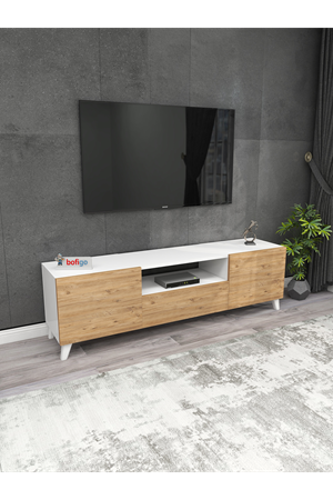 Bofigo TV Ünitesi TV Sehpası Düşer Kapaklı Tv Ünitesi Televizyon Sehpası Beyaz-Çam