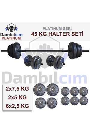 Dambılcım Platinum 45 KG Halter Seti 45 KG Dambıl Seti Ağırlık Seti Vücut Geliştirme Aleti