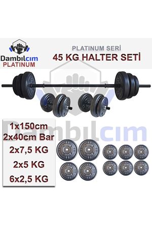 Dambılcım Platinum 45 KG Halter Seti 45 KG Dambıl Seti Ağırlık Seti Vücut Geliştirme Aleti
