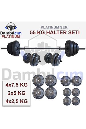 Dambılcım Platinum 55 KG Halter Seti 55 KG Dambıl Seti Ağırlık Seti Vücut Geliştirme Aleti