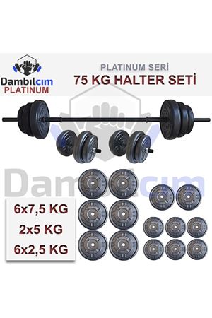  Dambılcım Platinum 75 KG Halter Seti 75 KG Dambıl Seti Ağırlık Seti Vücut Geliştirme Aleti