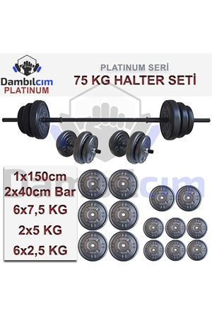  Dambılcım Platinum 75 KG Halter Seti 75 KG Dambıl Seti Ağırlık Seti Vücut Geliştirme Aleti
