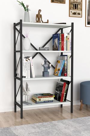 15-09-01 4 Shelves Metal Bookshelf WHITE