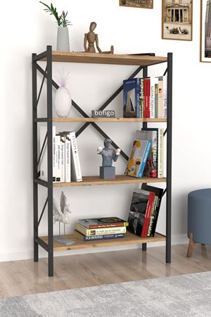 15-09-02 4 Shelves Metal Bookshelf PINE