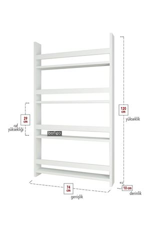  Bofigo 4 Raflı 120 x 74 Cm Montessori Kitaplık Eğitici Çocuk Kitaplığı Beyaz
