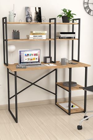 20-99-02 60x120 Cm 2 Shelves Study Desk & Desktop Bookshelf PINE