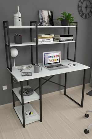 20-99-01 60x120 Cm 2 Shelves Study Desk & Desktop Bookshelf WHITE