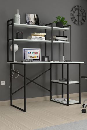 20-99-01 60x120 Cm 2 Shelves Study Desk & Desktop Bookshelf WHITE