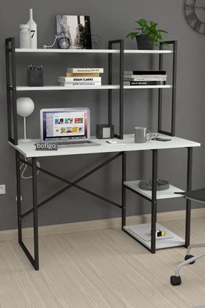 20-99-01 60x120 Cm 2 Shelves Study Desk & Desktop Bookshelf WHITE
