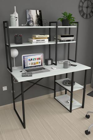 20-99-01 60x120 Cm 2 Shelves Study Desk & Desktop Bookshelf WHITE