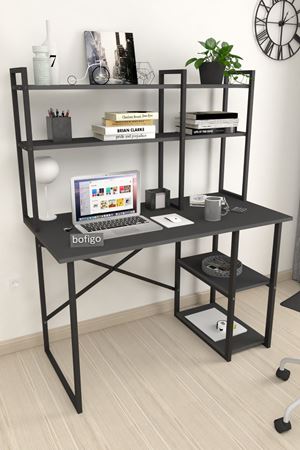 20-99-08 60x120 Cm 2 Shelves Study Desk & Desktop Bookshelf ANTHRACITE
