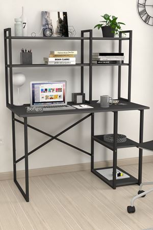20-99-08 60x120 Cm 2 Shelves Study Desk & Desktop Bookshelf ANTHRACITE
