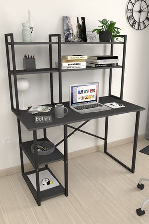 20-99-08 60x120 Cm 2 Shelves Study Desk & Desktop Bookshelf ANTHRACITE