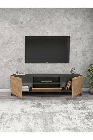 Bofigo TV Ünitesi TV Sehpası Düşer Kapaklı Tv Ünitesi Televizyon Sehpası Antrasit-Çam