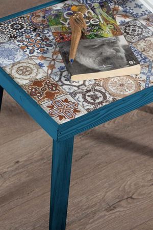 62x32 Cm Tile Patterned Coffee Table BLUE