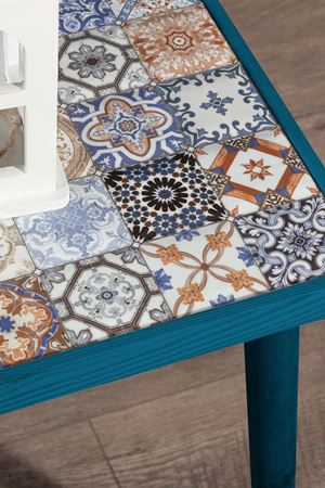 62x32 Cm Tile Patterned Coffee Table BLUE