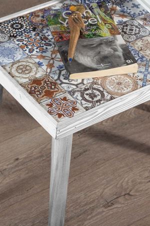 62x32 Cm Tile Patterned Coffee Table WHITE