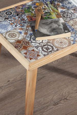62x32 Cm Tile Patterned Coffee Table NATURAL