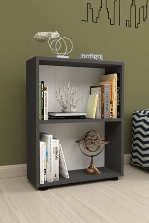 Dekoratif 2 Raflı Kitaplık Modern Kitaplık Antrasit
