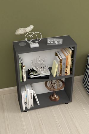 Dekoratif 2 Raflı Kitaplık Modern Kitaplık Antrasit