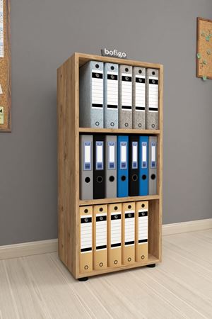 Bofigo 3 Raflı Kitaplık Ofis Dolabı Klasörlük Çok Amaçlı Dolap Mutfak Dolabı Çam