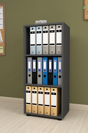 Bofigo 3 Raflı Kitaplık Ofis Dolabı Klasörlük Çok Amaçlı Dolap Mutfak Dolabı Antrasit