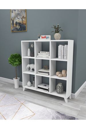 Bofigo Küp Kitaplık 9 Bölmeli Raflı Kitaplık Kare Kitaplık Kütüphane Beyaz
