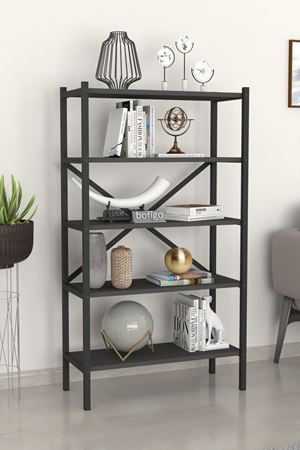 Bofigo 5 Raflı Kitaplık Dekoratif Kitaplık Metal Kitaplık Ofis Kitaplığı Urartu Antrasit
