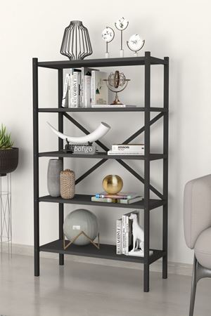 Bofigo 5 Raflı Kitaplık Dekoratif Kitaplık Metal Kitaplık Ofis Kitaplığı Urartu Antrasit
