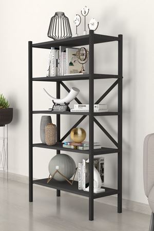 Bofigo 5 Raflı Kitaplık Dekoratif Kitaplık Metal Kitaplık Ofis Kitaplığı Urartu Antrasit