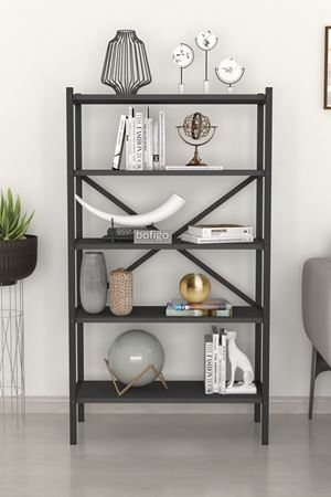 Bofigo 5 Raflı Kitaplık Dekoratif Kitaplık Metal Kitaplık Ofis Kitaplığı Urartu Antrasit