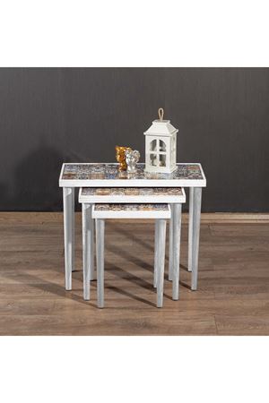 Tile Patterned Nesting Table WHITE