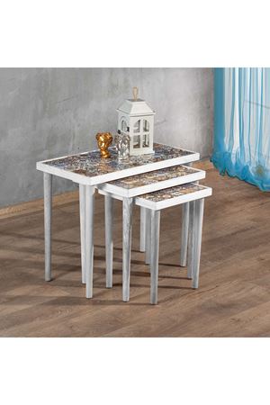 Tile Patterned Nesting Table WHITE
