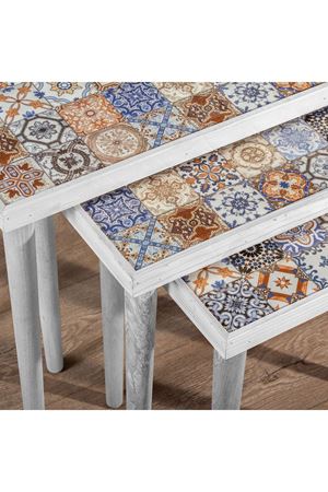 Tile Patterned Nesting Table WHITE